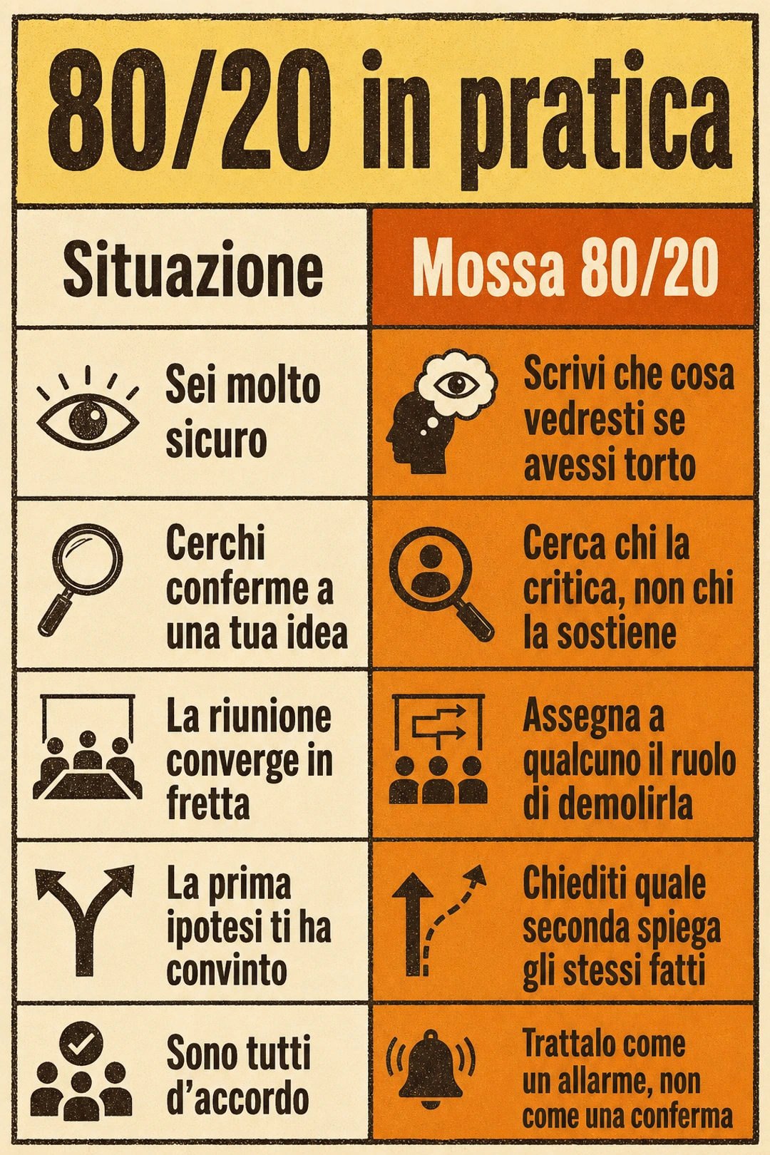 Schema 80/20 — Cerchiamo conferme, non verità