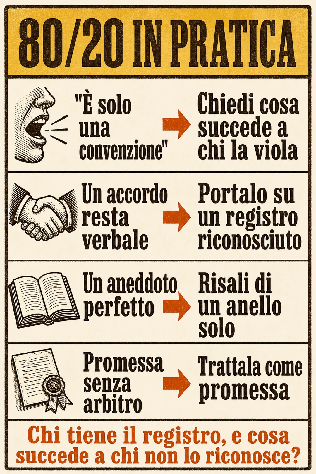 Schema 80/20 — La cooperazione di massa si regge su finzioni condivise