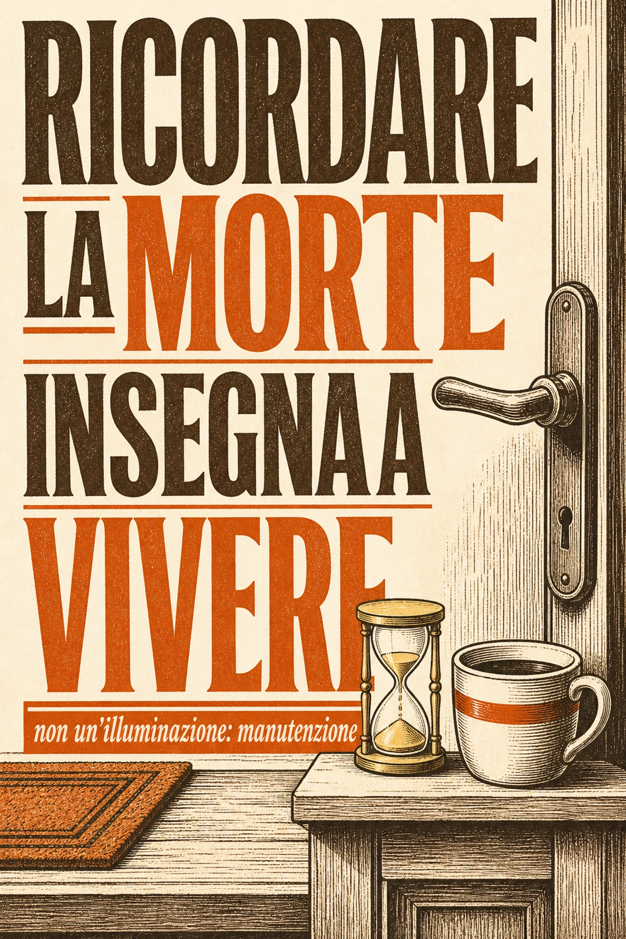 Infografica: Ricordare che finirai non ti trasforma: ti riorienta — e nulla di ciò che sappiamo misurare garantisce che il riorientamento resti. Ogni tradizione che ha preso sul serio il memento mori non ne ha fatto una rivelazione ma un esercizio da ripetere — molti degli esempi qui esaminati incorporano una qualche ricorrenza, e leggerla come compensazione di un effetto labile è un'ipotesi contemporanea, non la spiegazione dichiarata dai testi. La domanda utile non è «hai capito che morirai», ma «ogni quanto te lo ricordi».